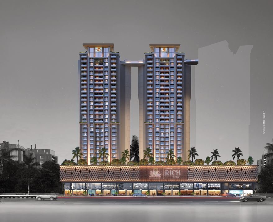 Illuminated twin towers shining in the night sky at Sheetal Skytower, Andheri West