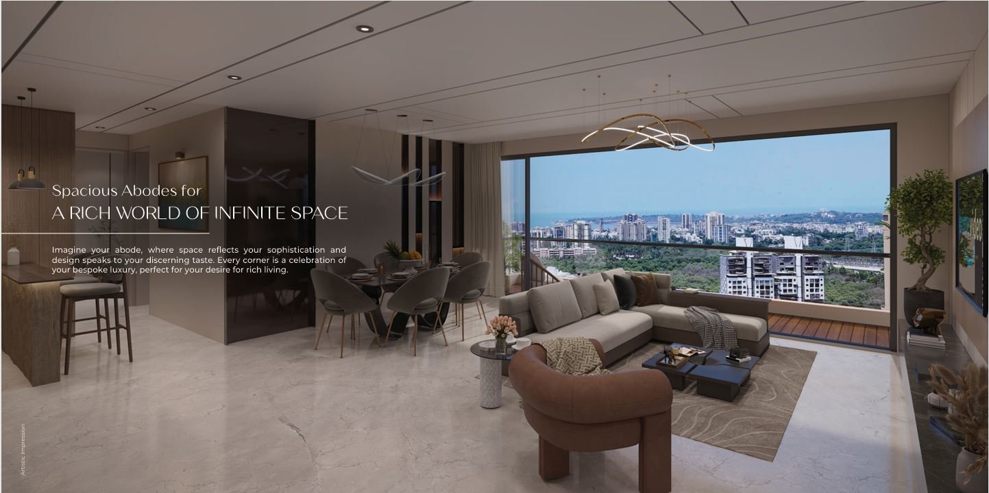 Spacious living room opening up to a sunlit balcony at Sheetal Skytower, Andheri West