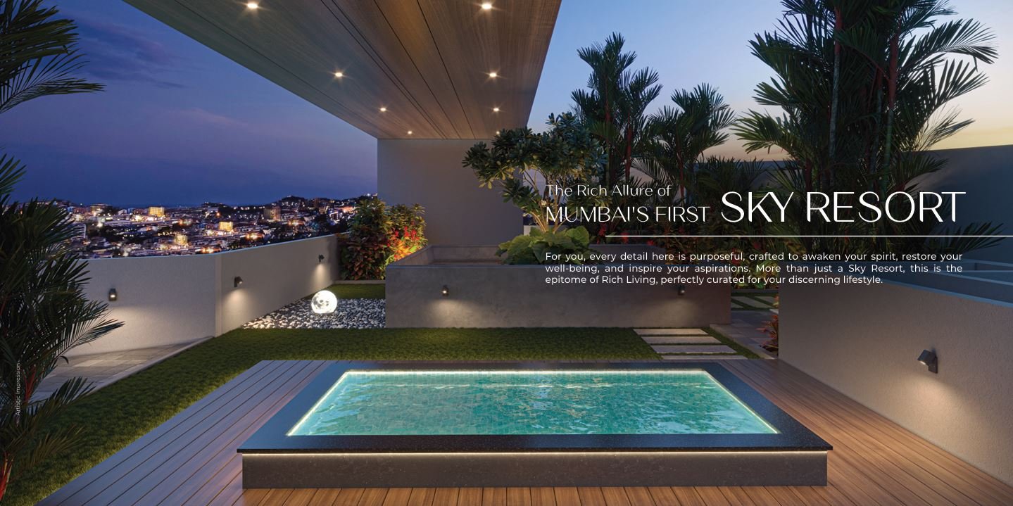 Luxury swimming pool and deck with elegant lounging at Sheetal Skytower, Andheri West