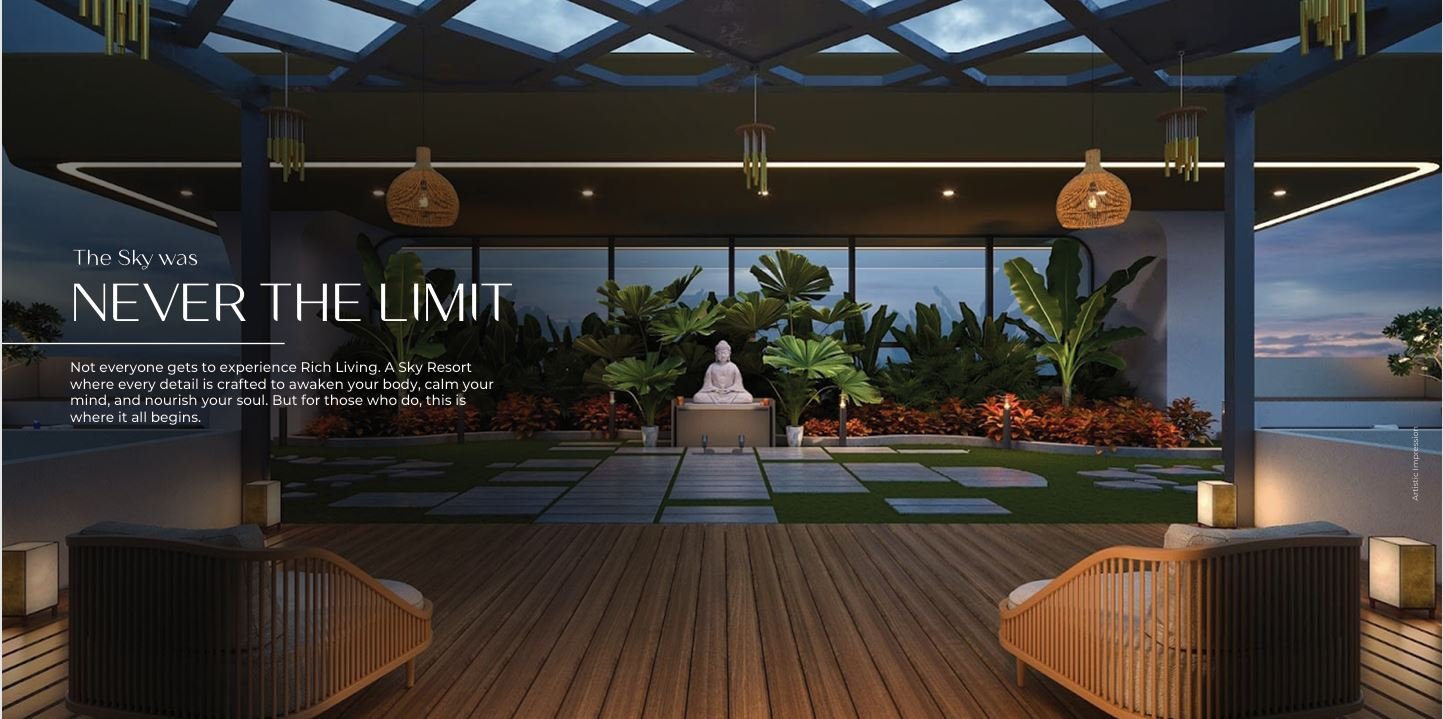 Beautifully landscaped open area with seating and greenery at Sheetal Skytower, Andheri West