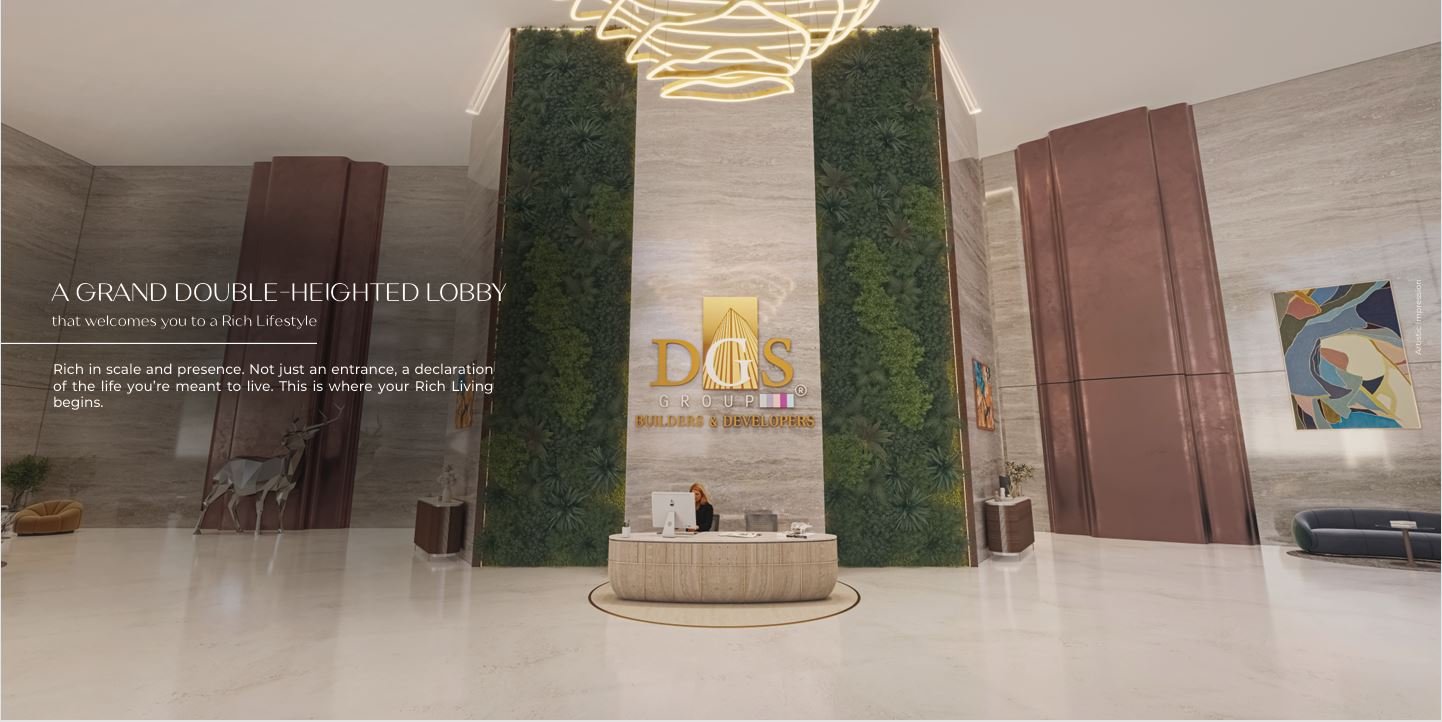 Grand double-heighted entrance lobby with luxurious finishes at Sheetal Skytower, Andheri West