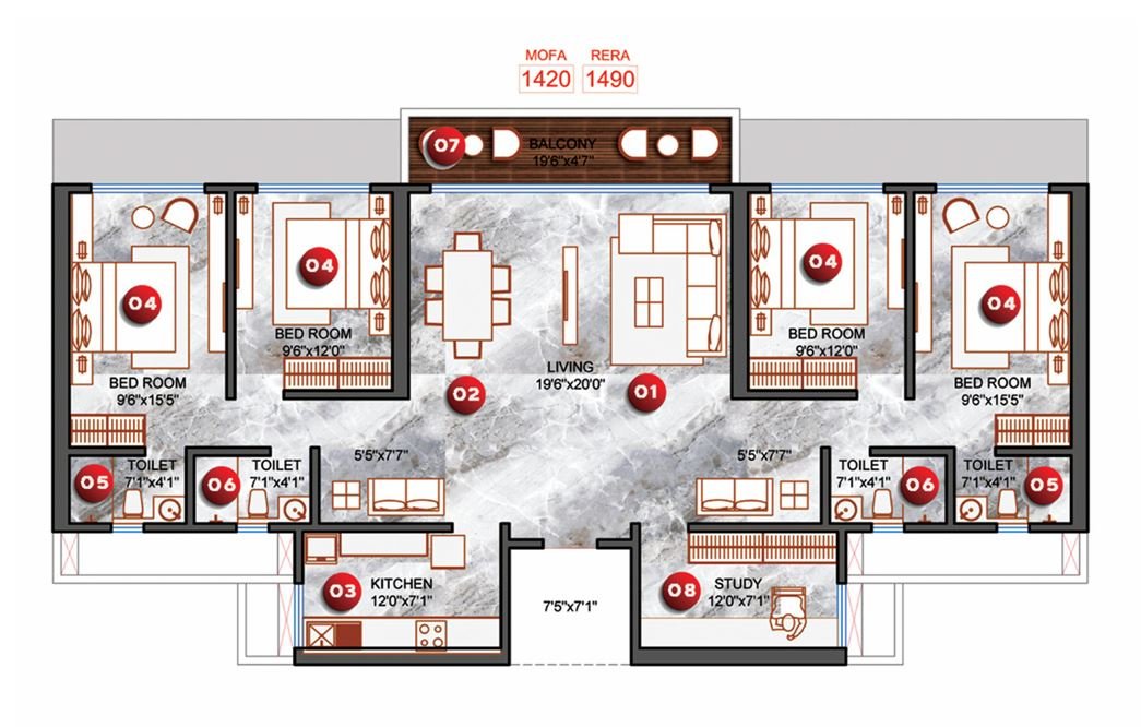 Detailed residential floor plan showing unit layout at Sheetal Skytower, Andheri West