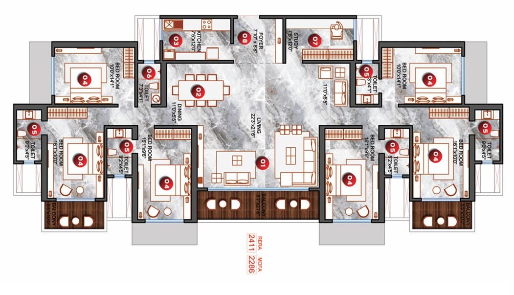 Detailed residential floor plan showing unit layout at Sheetal Skytower, Andheri West