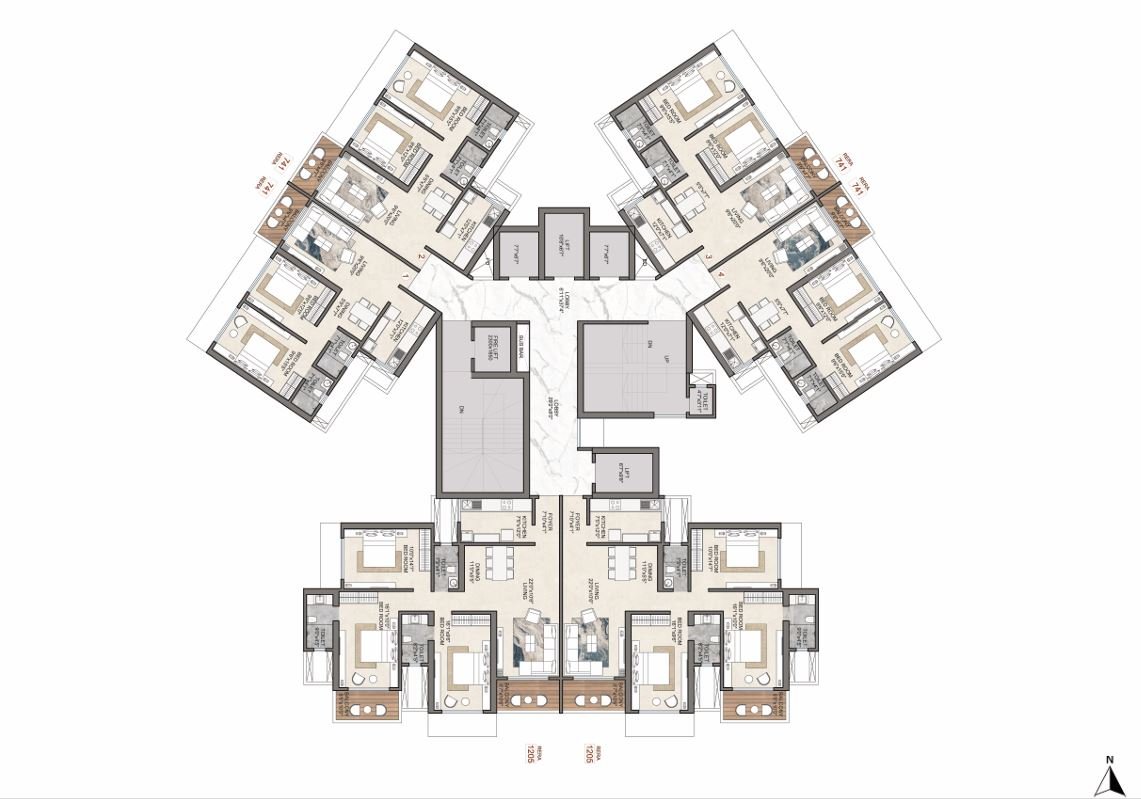 Premium apartment floor layout in B Wing showing efficient space planning at Sheetal Skytower, Andheri West