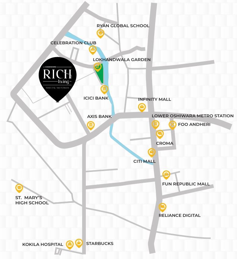 Location and connectivity map showing prime landmarks near Sheetal Skytower, Andheri West
