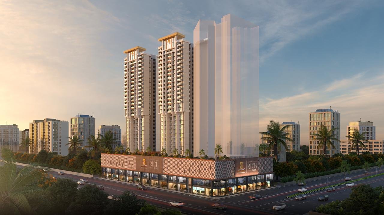Modern high-rise residential tower with elegant elevation at Sheetal Skytower, Andheri West