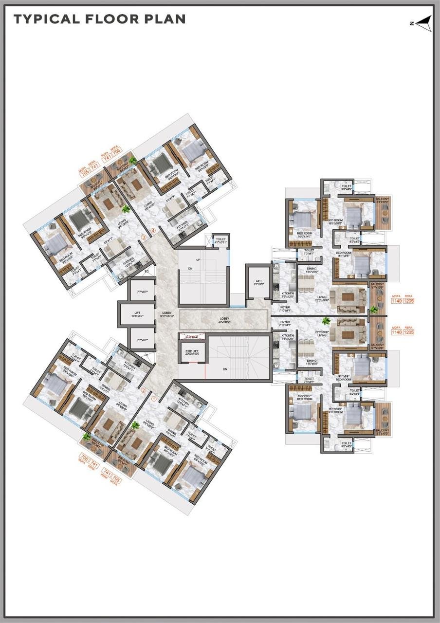 Structured floor plan layout with spacious units in A Wing at Sheetal Skytower, Andheri West
