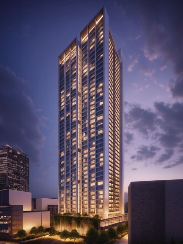 Night view with architectural lighting on Sheetal Skytower, Andheri West